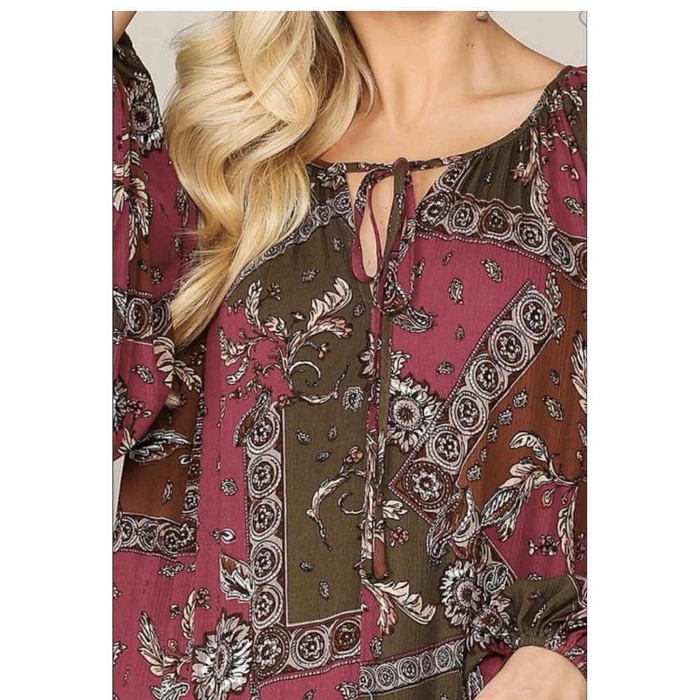 GiGIO Boho Paisley Maxi Dress Women V Neck Long Sleeve Fall Style New Medium - Picture 3 of 9